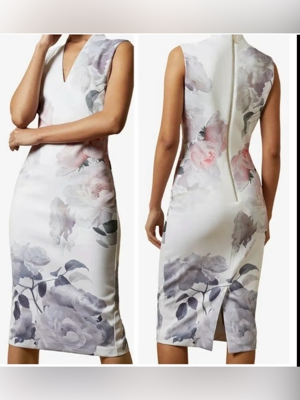 Ted Baker Sleeveless Marah Bouquet Bodycon Photo‎ Realistic Floral Dress